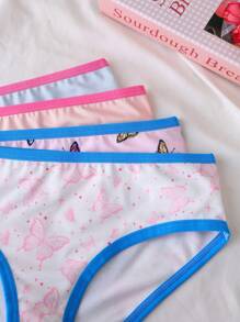 4pcs/Pack Girls' Contrast Color Splicing Minimalist Casual Underwear - Multicolor - View 4