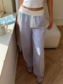 SHEIN EZwear 女士休闲条纹阔腿裤