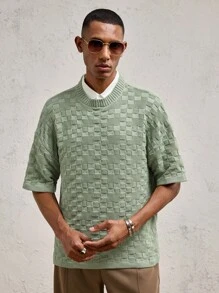 AKNOTIC Business Casual Men's Fitted Close Shoulder Short Sleeve Casual Knit Top, Suitable For Summer - Green - View 2