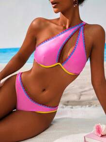 SHEIN Swim Women Summer Beach Vacation Vibrant Color Block Swimwear Set - Multicolor - View 3
