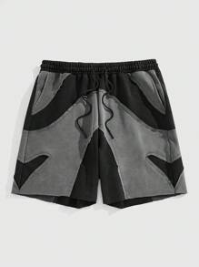 ROMWE MEN Grunge Punk Shorts casuales de hombre en unicolor con parches y cordones, para uso diario