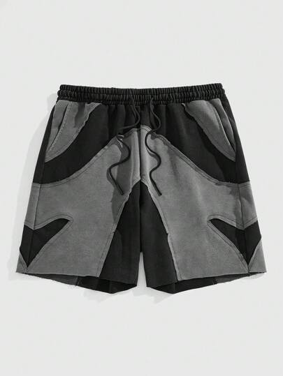 Grunge Punk Herren einfarbige Patchwork-Schnür-Lässig-Shorts, alltäglicher Tragekomfort