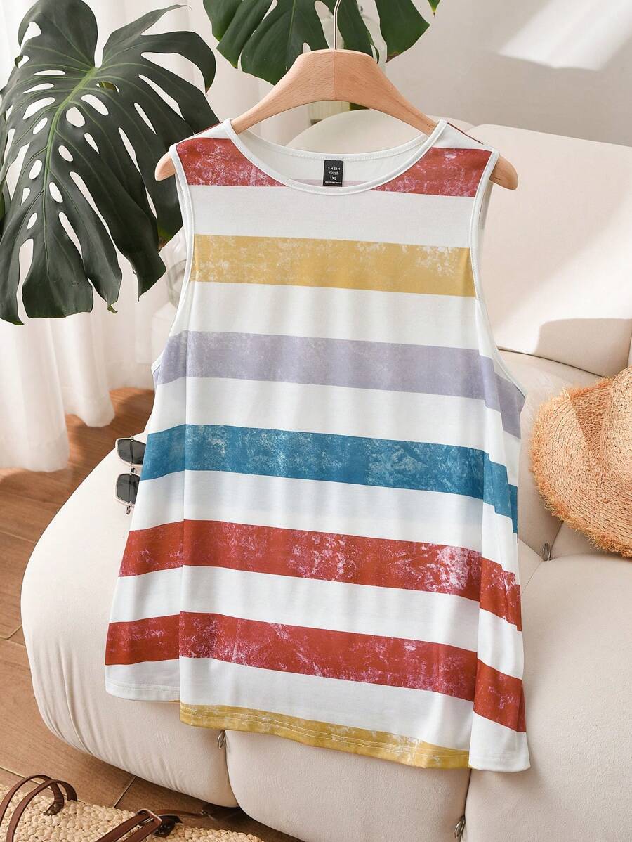 SHEIN Frenchy Plus Size Women's Spring And Summer Fashion Casual Comfortable Daily Colorful Loose Tops, Vacation Outfits Woman, Beach Outfits For Woman, Going Out Tops Women, Curve Cute Tops