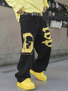 Manfinity EMRG 男士休闲字母印花口袋宽松牛仔裤