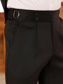 Manfinity Bizformal Conjunto de traje casual de negocios de hombre versátil para ir y venir con hebilla detallada en la parte delantera. Conjunto de traje negro elegante y de alta relación calidad-precio. Conjunto de dos piezas para hombre, ropa de otoño e invierno para hombres