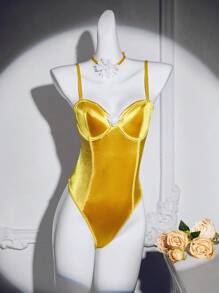 2pcs/Set Detachable Strap Sateen Jumpsuit - Orange - View 2