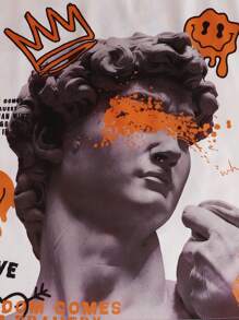 Manfinity EMRG Tricou casual cu mânecă scurtă cu imprimeu sculptural cu slogan pentru bărbați - alb - Vizualizare 2