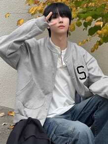 DAZY Springtime Letter Embroidery Grey Men's Sweatshirt Sweatshirt Summer - Grey - View 1