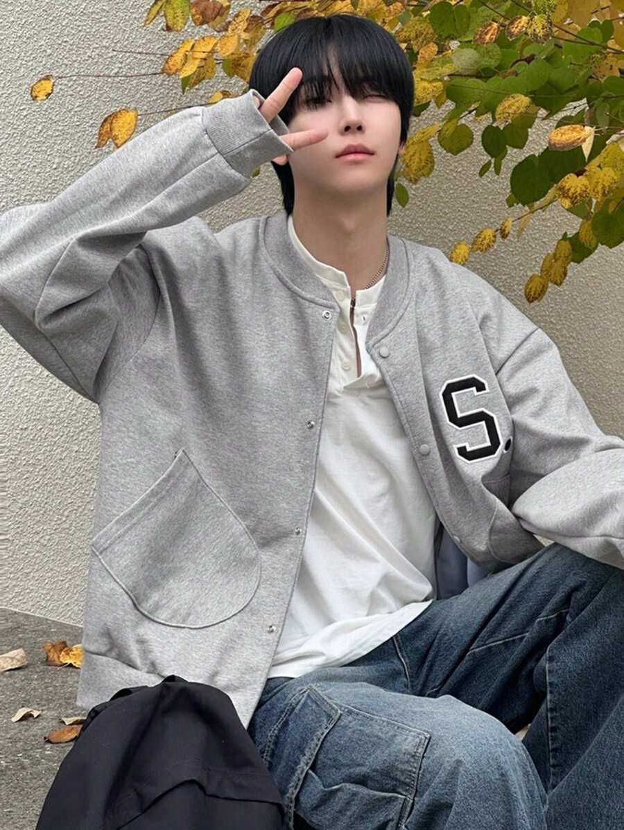 DAZY Springtime Letter Embroidery Grey Men's Sweatshirt Sweatshirt Summer - Grey - View 1