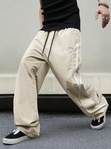 Aesthetic Post 男士休闲拼接侧缝宽松阔腿裤 - 杏色 - 查看 3