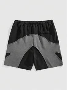 ROMWE MEN Grunge Punk Shorts casuales de hombre en unicolor con parches y cordones, para uso diario