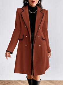 SHEIN Privé Women's Spring/Summer Overcoat, Suitable For Valentine's Day - Chocolate Brown - View 3