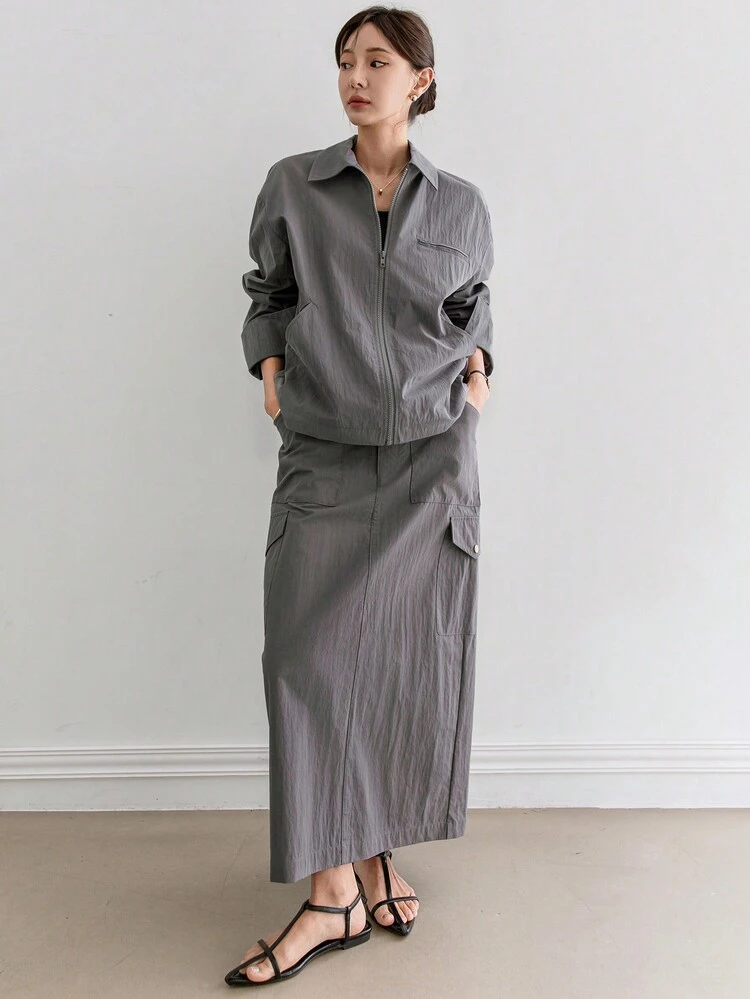 2pcs Women Loose Fit Casual Utility Style Outfit,Fall Clothes