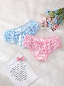 2pcs Girls Cute Bow Accent Sweet Heart Back Briefs Underwear