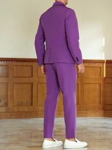 Calvornis Men's Front Button Long Sleeve Pocket Simple Top And Long Pants Casual Suit - Purple - View 2