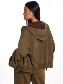 MUSERA Sudadera con capucha con cremallera y pespunte de contraste de logo