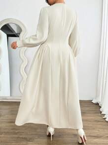 Celure Vestido largo de manga larga y cuello redondo minimalista con solapa falsa, elegante