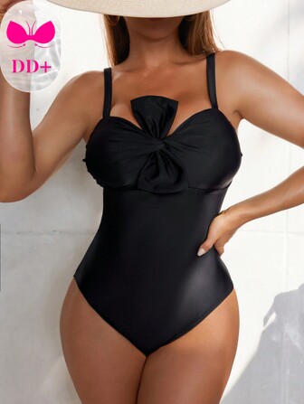 Swim DD+ Women's One-Piece Sexy Casual Bowknot Design Adjustable Strap Soft Cup Wireless Swimsuit For Summer Beach Vacation