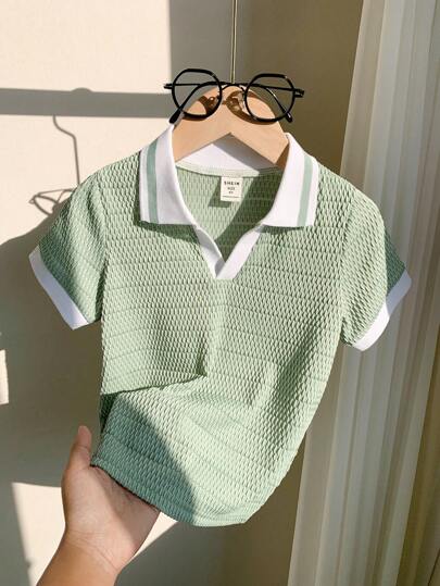 LMoss Kids Young Boy's Sporty & Casual Color Block Kortärmad pikétröja med dekorativa detaljer, Lämplig för pendling, Skola, Daglig Fritid, Semester, Resor, Lämplig för Sport, Lämplig för Barnkläder, Unga pojkkläder, Skolpojkset, Pojkkläder, Familj Matchande kläder, födelsedagsfest, lämplig för vardagen, lämplig för skolan, lämplig för sport, vår och sommar.