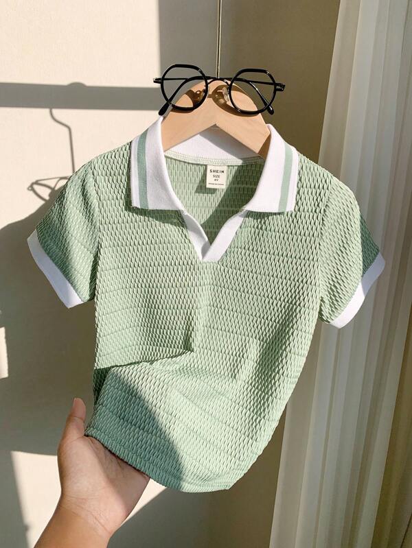 LMoss Kids Young Boy'S Sporty & Casual Color Block Short Sleeve Polo Shirt With Decorative Details,Suitable For Commuting, School, Daily Leisure, Vacation, Travel, Suitable For Sports, Suitable For Kids' Outfits, Young Boy Clothes, School Boys Set, Boys Outfits, Family Matching Outfits, Birthday Party, Suitable For Daily, Suitable For School, Suitable For Sports, Spring And Summer Season.