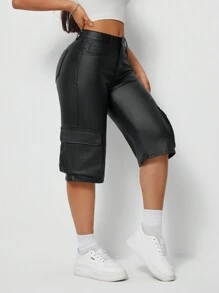 SHEIN ChicEase Modische grafische Einkaufstasche, beschichtete 7/8 gerade Damenhose