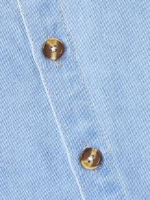 Young Boy Stand Collar Short Sleeve Denim Shirt, Fashionable Summer Casual,Holiday,Travel