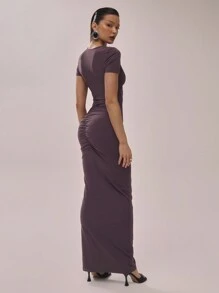 MUSERA Slinky Extreme Ruched Maxi Dress Elegant Spring Summer Vacation Party Long Dress - Purple - View 4