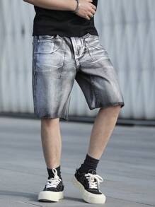 Claim Dot Men's Casual Denim Shorts, Simple & Fashionable For Everyday Wear - Grey - View 7