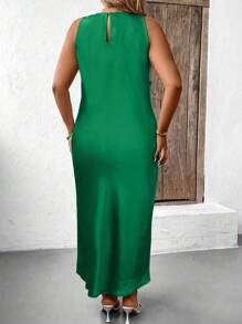 SHEIN Clasi 无袖纯色休闲简约连衣裙，适合日常穿着 - 墨綠色 - 查看 2