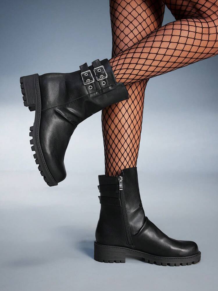 CUCCOO GRLICON Botas Ankle Femininas, Estilo Y2K, Estilo Punk, Estilo Biker, Estilo Cool Girl, Adequado para Halloween, Natal, Festa