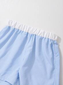 Conjunto de 3 piezas para adolescentes: Camisa a rayas + Chaleco + Pantalones cortos - Azul - Ver 6