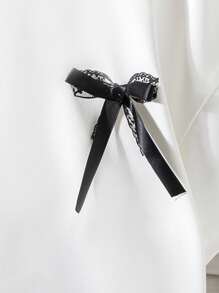 青少年女孩两件套服装，蕾丝蝴蝶结 T 恤上衣 + 复古格子裙套装，夏季度假和户外服装 - 黑與白 - 查看 6