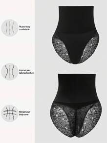Women's Lace Seamless High Waist Shaping Control Pants - Black - View 8