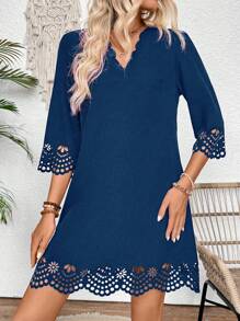 EMERY ROSE 女士休閒夏季時尚優雅空心連衣裙 - 藍色 - 查看 6