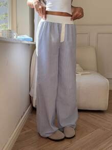 SHEIN EZwear 女士休闲条纹阔腿裤