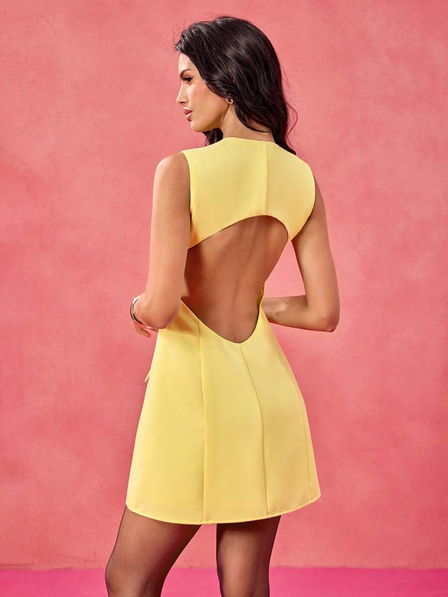 Yelly Gray Designer Pastel Yellow Elegant Open Back Notched Neck Mini — free download