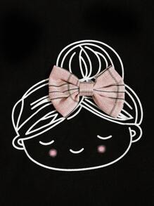 2件/套少女圓領短袖蝴蝶結裝飾休閒上衣與短褲套裝 - 彩色 - 查看 4