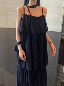 DAZY Women's Spaghetti Strap Maxi Dress, Minimalist Fashion Casual Daily Wear - Black - View 2