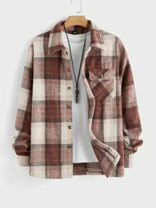 Manfinity VCAY Men's Slim Fit Checkered Lapel Long Sleeve Jacket - Red - View 1