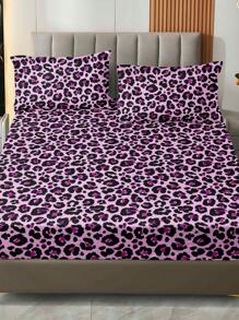 3 件套涤纶豹纹床上用品套装,适合所有季节,适用于卧室装饰 - 紫色 - 查看 9