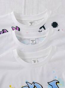 SHEIN Leap Crew Conjunto de 6 piezas de estilo callejero para niños preadolescentes: Camiseta de cuello redondo de manga corta con estampado de graffiti, letras y dibujos animados + pantalones cortos de cintura elástica. Conjunto informal adecuado para juegos al aire libre, escuela, estilo callejero, fiestas, uso casual, apropiado para primavera, verano y otoño. Compra 4 y llévate 2 gratis. - Multicolor - Ver 7