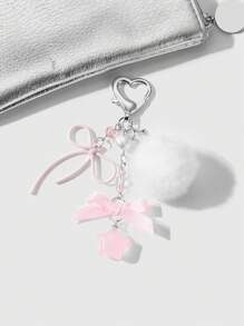 ROMWE Kawaii 1 chiếc dây chuyền bạc thiết kế tối giản tinh tế & dễ thương hình trái tim ngọc trai giả, pompom, nơ, móc khóa mặt dây chuyền hình ngôi sao, thích hợp cho phụ nữ và trẻ em gái đeo hàng ngày, quà tặng ngày lễ - Hồng - Xem 7