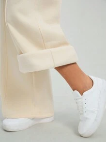 SHEIN Tall Women's Apricot Low-Rise Wide-Leg Sweatpants - Apricot - View 5