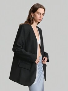 Ontre 2 piezas Blazer informal/de oficina holgado de mujer, con diseño de moneda vintage en blanco y negro