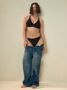 SHEIN Swim 夏季女士黑色比基尼泳装套装 - 黑色 - 查看 4