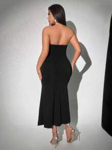 Celure Elegante vestido de fiesta/vacaciones/cita para mujer talla grande con bandeau de flores 3D y abertura alta en la cola de sirena