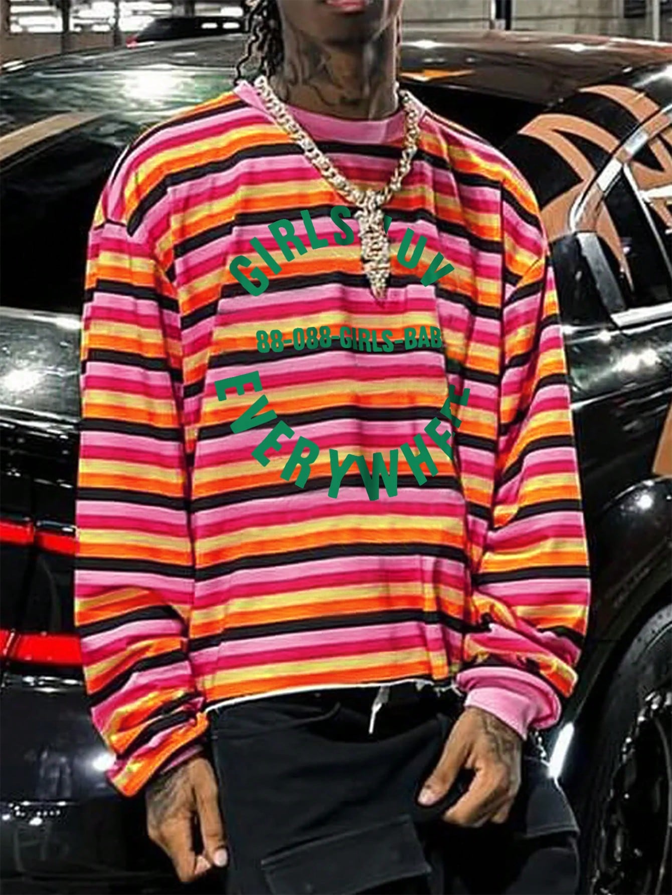 Men's Casual Round Neck Long Sleeve Striped & Letter Print Pullover Sweatshirt