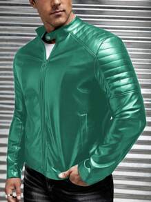 Manfinity Roughcore Men's Solid Color Front Zipper Pocket Casual Lightweight Jacket, For Fall Winter - Green - View 5