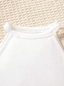 SHEIN Baby Girl Summer Cute Solid Color Knitted Camisole And Ditsy Floral Elastic Waist Mini Skirt 2pcs Set - White - View 6
