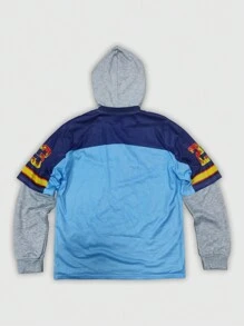 ROMWE MEN Prep 2pcs Men Casual Hooded Sweatshirt Set, Detachable - Blue - View 7